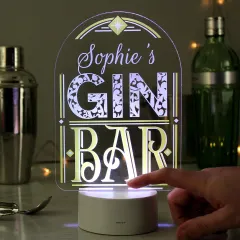 Personalised LED Gin Bar Sign, Colour Changing Engraved Custom Text Gift thumbnail 1