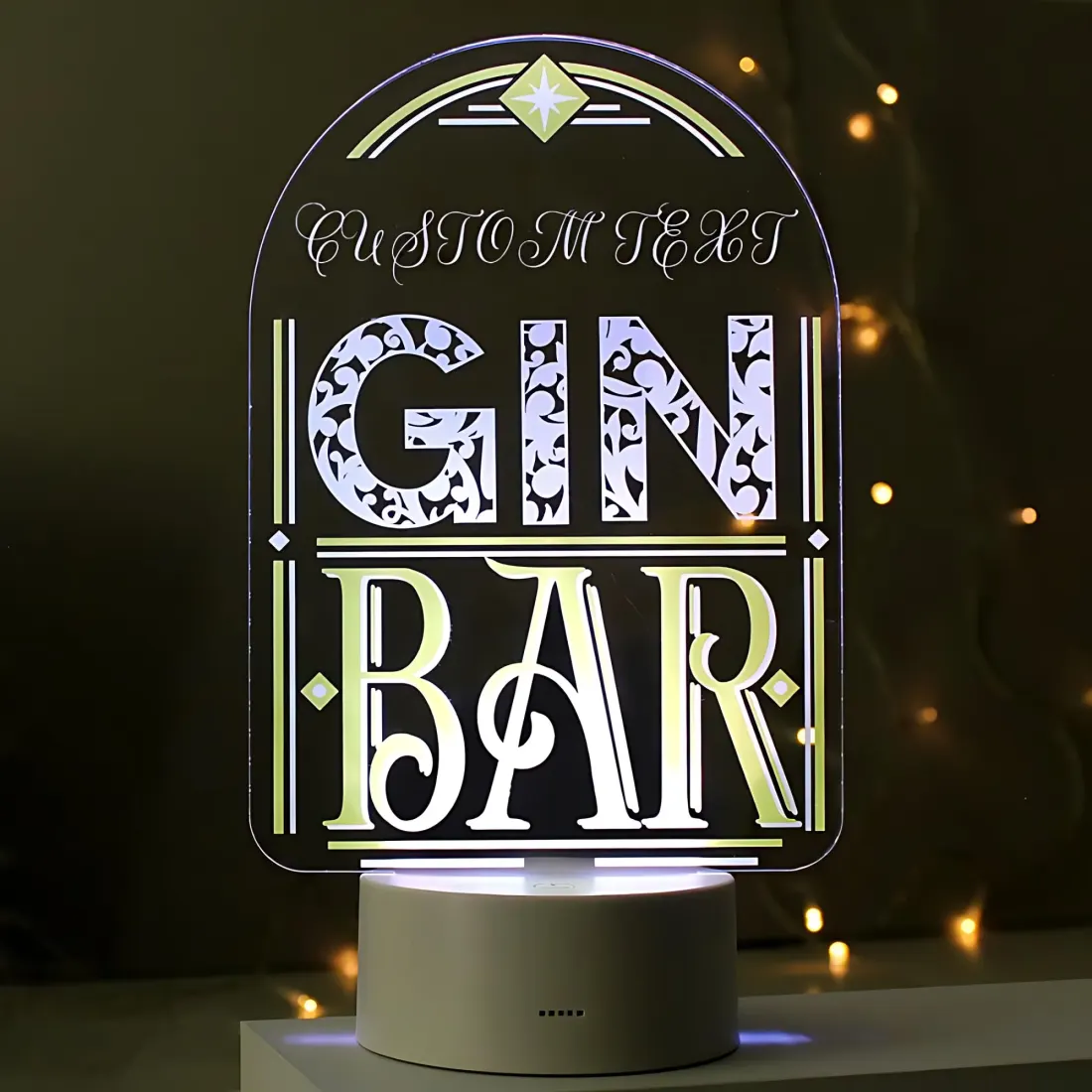 Personalised LED Gin Bar Sign, Colour Changing Engraved Custom Text Gift — photo 2