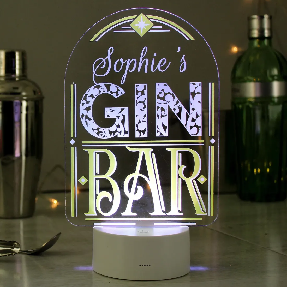 Personalised LED Gin Bar Sign, Colour Changing Engraved Custom Text Gift — photo 5