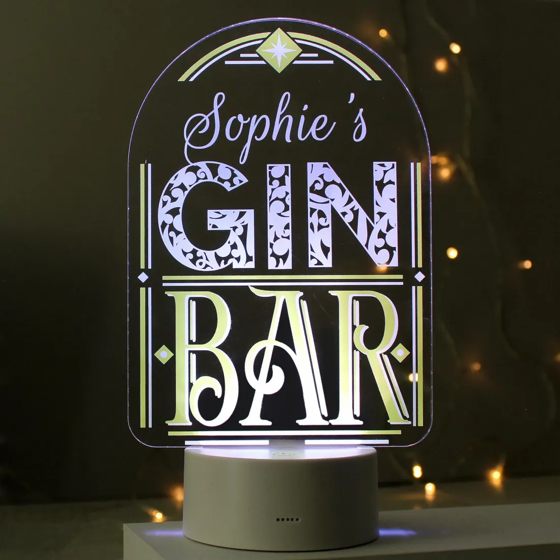 Personalised LED Gin Bar Sign, Colour Changing Engraved Custom Text Gift — photo 6