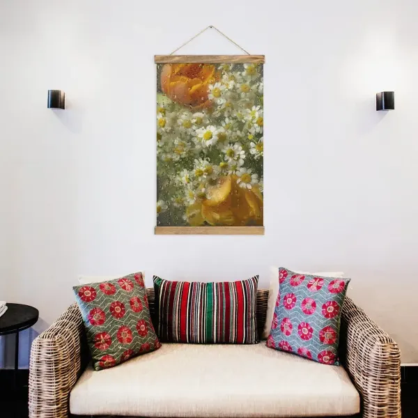 Personalized Hanging Canvas Print with Oak Wood Bars, Custom Photo Wall Art