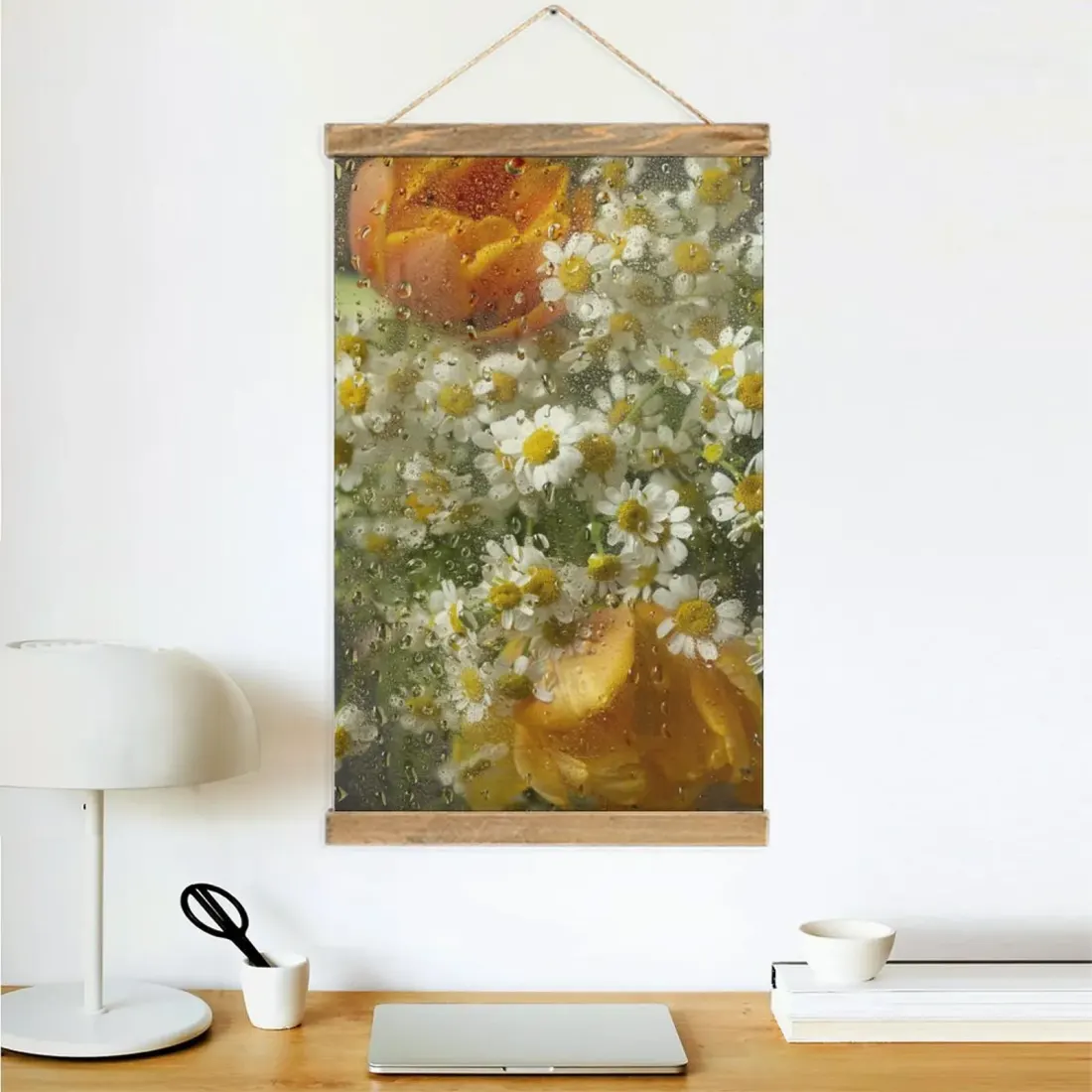 Personalized Hanging Canvas Print with Oak Wood Bars, Custom Photo Wall Art — photo 2