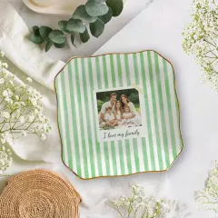 Custom Photo Jewelry Dish, Wavy Ceramic Ring Tray with Gold Rim for Mom thumbnail 2