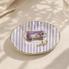 Custom Photo Jewelry Dish, Wavy Ceramic Ring Tray with Gold Rim, Gift for Her thumbnail 1