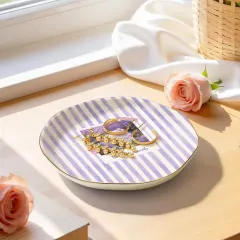 Custom Photo Jewelry Dish, Wavy Ceramic Ring Tray with Gold Rim, Gift for Her thumbnail 3