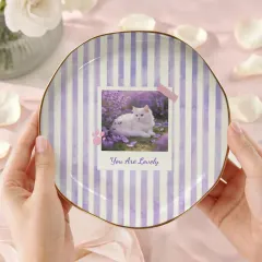 Custom Photo Jewelry Dish, Wavy Ceramic Ring Tray with Gold Rim, Gift for Her thumbnail 4