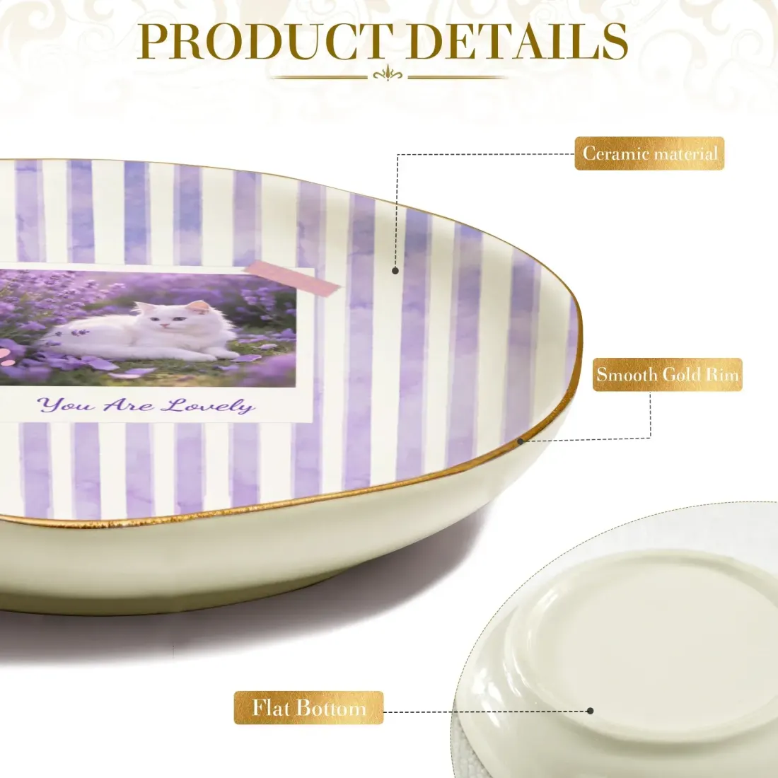 Custom Photo Jewelry Dish, Wavy Ceramic Ring Tray with Gold Rim, Gift for Her — photo 5