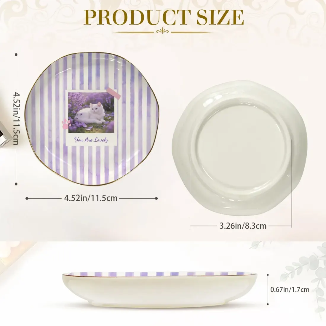 Custom Photo Jewelry Dish, Wavy Ceramic Ring Tray with Gold Rim, Gift for Her — photo 6