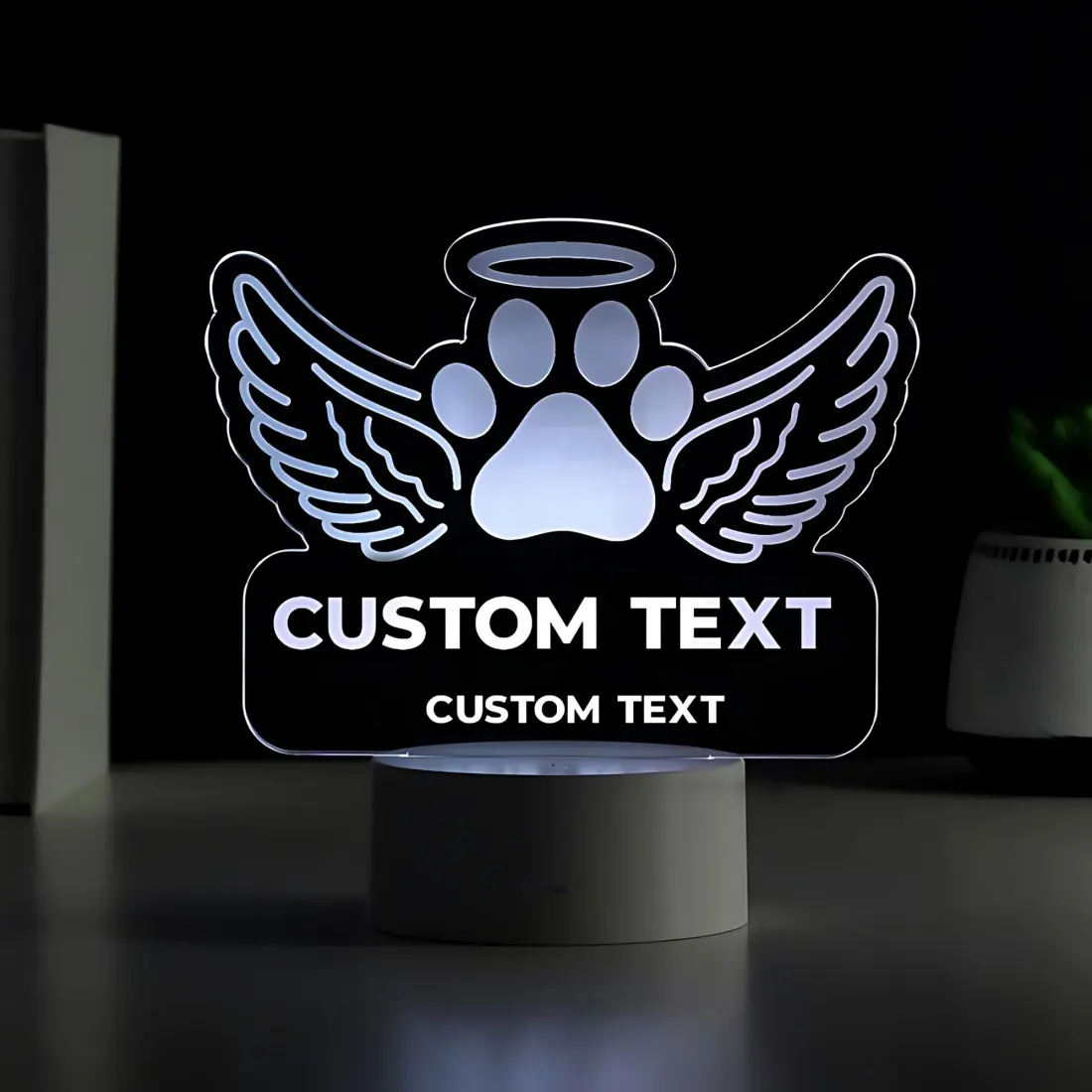 Personalised Pet Memorial LED Night Light, Angel Wings Paw Print Keepsake Lamp, Custom Memorial Gifts — photo 2