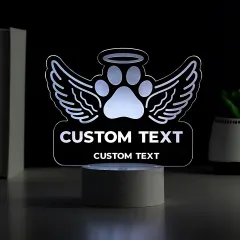 Personalised Pet Memorial LED Night Light, Angel Wings Paw Print Keepsake Lamp, Custom Memorial Gifts thumbnail 2