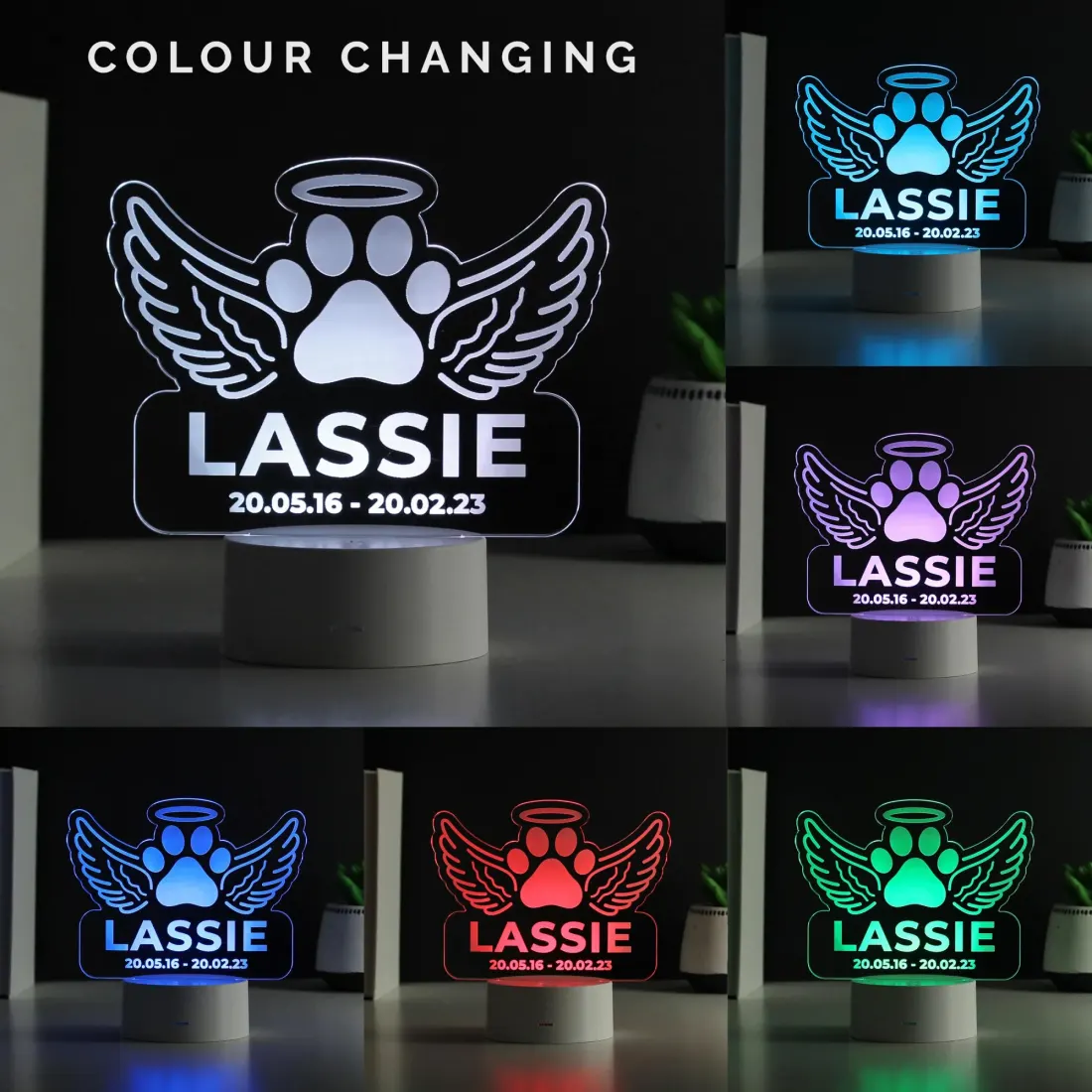 Personalised Pet Memorial LED Night Light, Angel Wings Paw Print Keepsake Lamp, Custom Memorial Gifts — photo 3