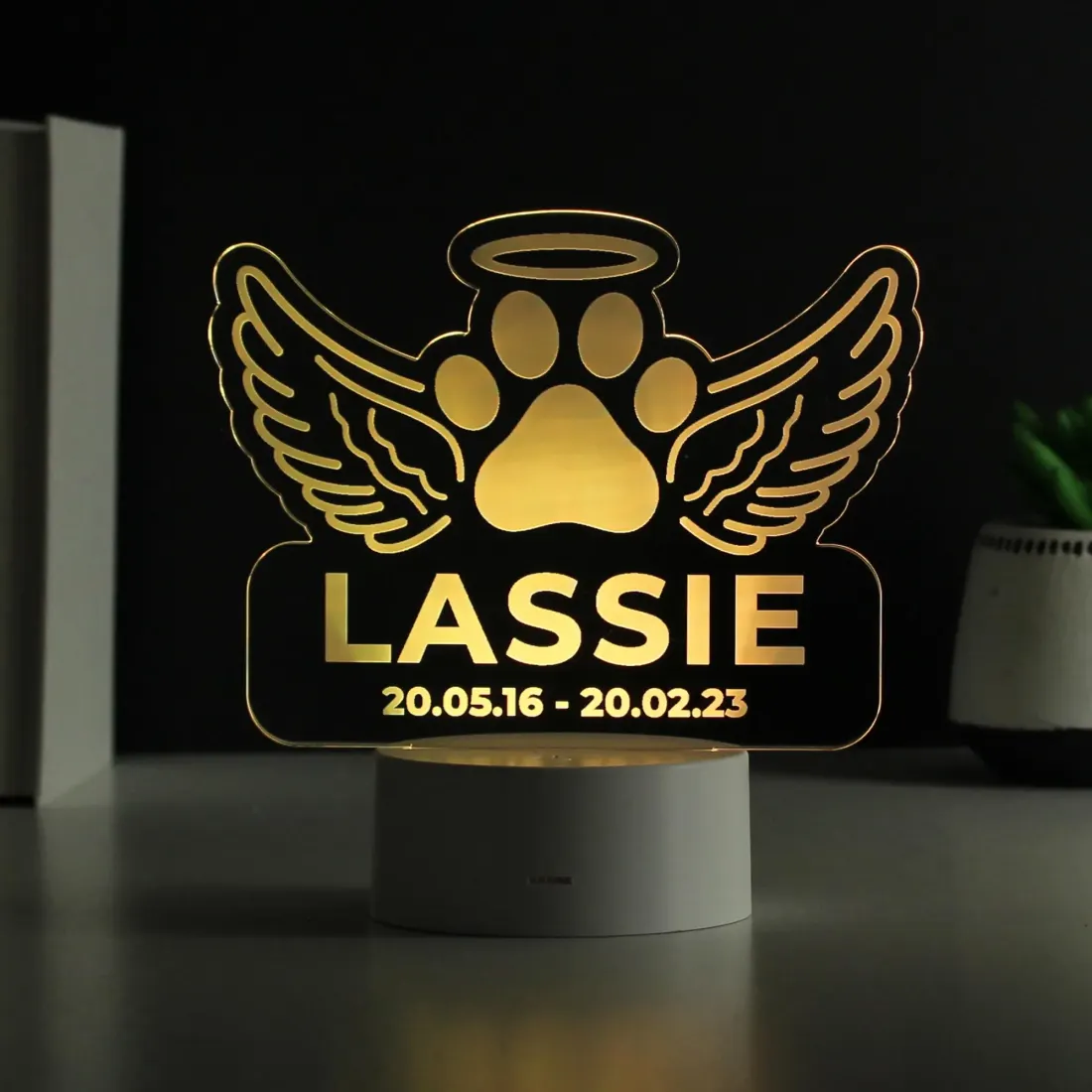 Personalised Pet Memorial LED Night Light, Angel Wings Paw Print Keepsake Lamp, Custom Memorial Gifts — photo 4