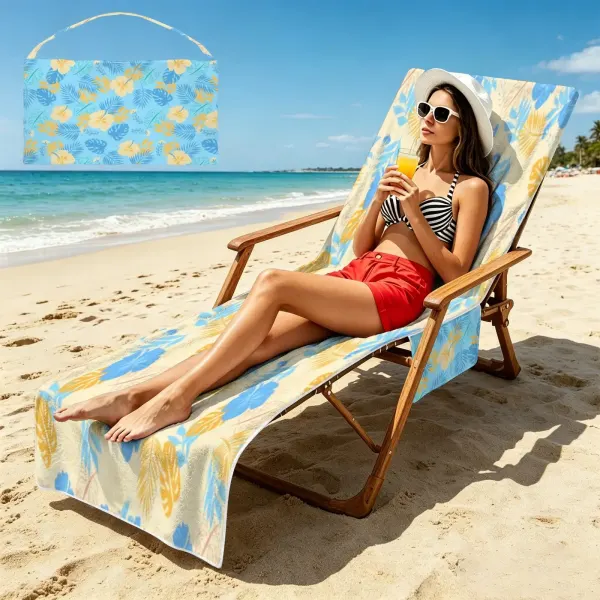 Custom Beach Chair Towel with Side Pockets, Folds Into a Tote Bag