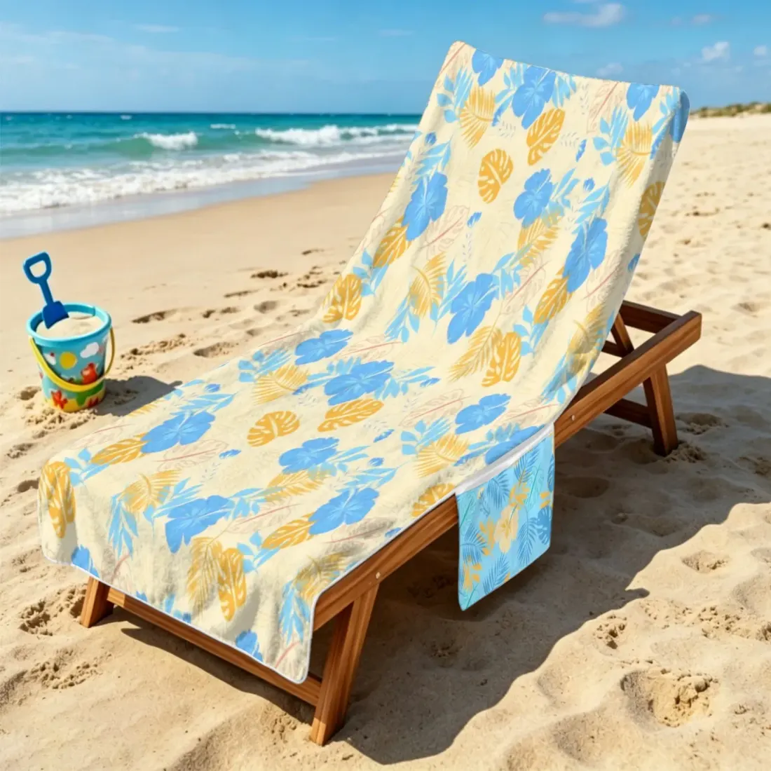 Custom Beach Chair Towel with Side Pockets, Folds Into a Tote Bag — photo 2