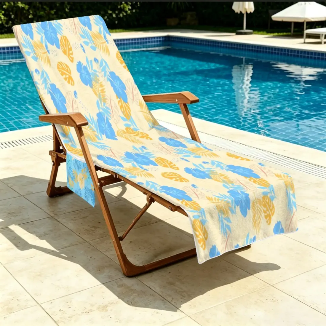 Custom Beach Chair Towel with Side Pockets, Folds Into a Tote Bag — photo 3