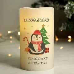 Personalised Penguin Christmas LED Candle, Engraved Name and Message Gifts, Flameless Festive Keepsake thumbnail 2