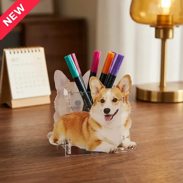 Custom Pet Photo Pen Holder, Shaped Acrylic Desk Organizer for Pet Lovers