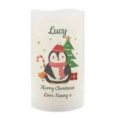 Personalised Penguin Christmas LED Candle, Engraved Name and Message Gifts, Flameless Festive Keepsake thumbnail 5