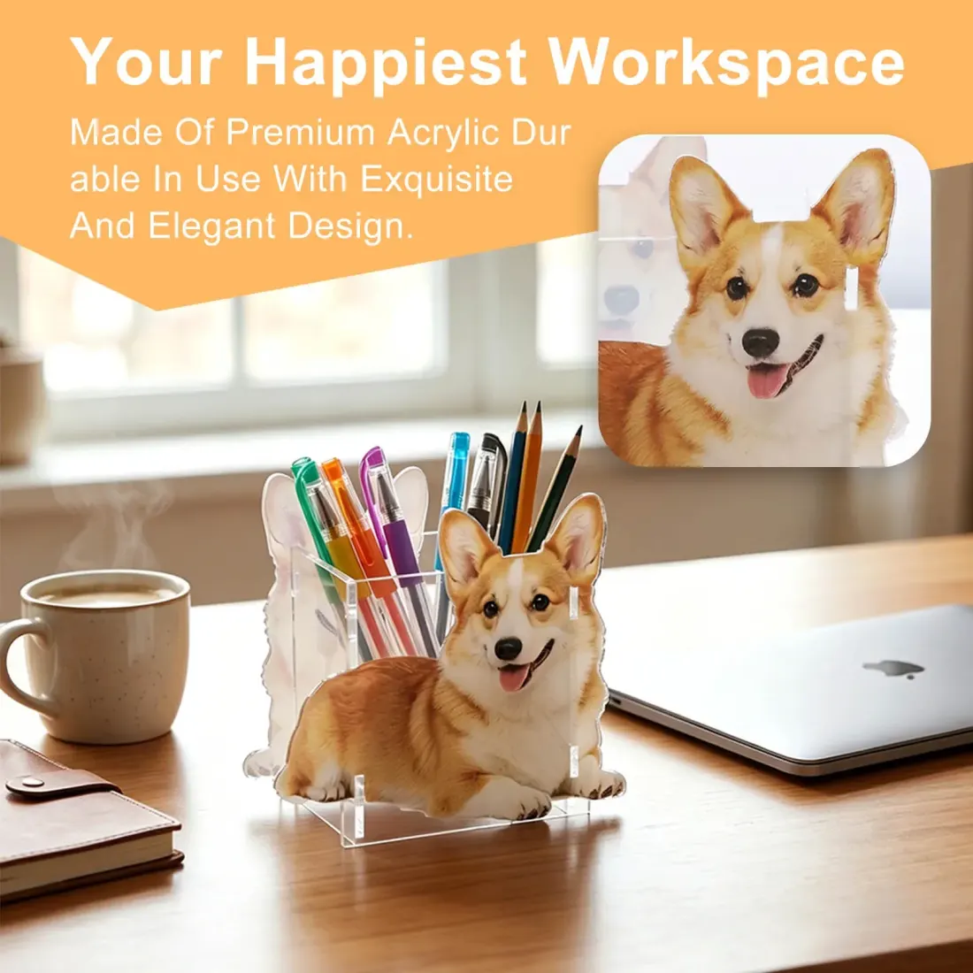 Custom Pet Photo Pen Holder, Shaped Acrylic Desk Organizer for Pet Lovers — photo 4