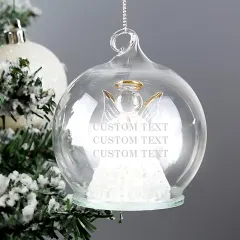 Personalised Glass Angel LED Bauble, Custom Engraved Light Up Christmas Memorial Tree Ornament thumbnail 2