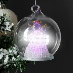 Personalised Glass Angel LED Bauble, Custom Engraved Light Up Christmas Memorial Tree Ornament thumbnail 3