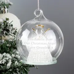 Personalised Glass Angel LED Bauble, Custom Engraved Light Up Christmas Memorial Tree Ornament thumbnail 4