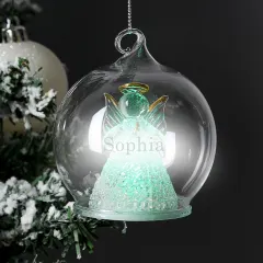 Personalised Glass Angel LED Bauble, Custom Engraved Light Up Christmas Memorial Tree Ornament thumbnail 6