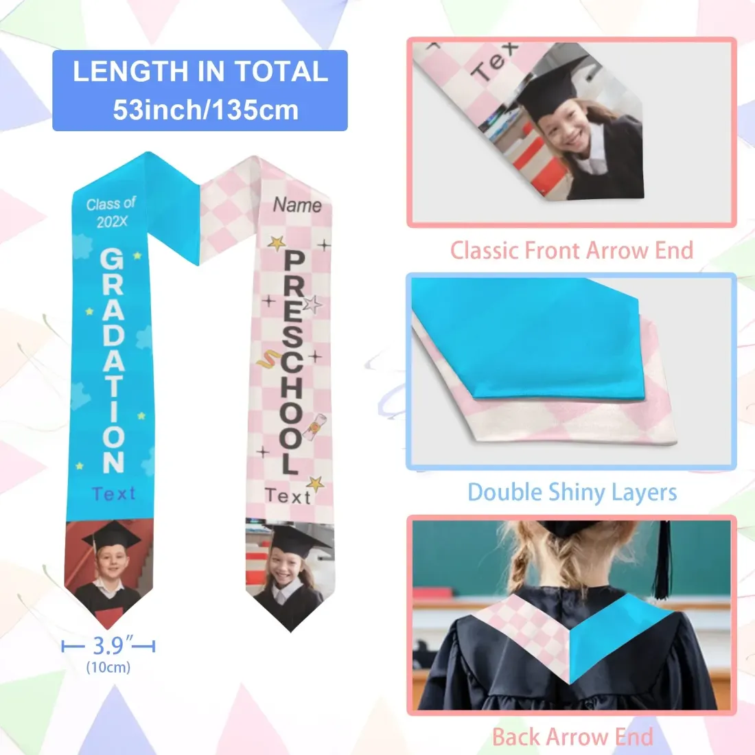Custom Kids' Graduation Stole 3.9" × 53" — photo 4