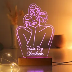 Personalised Fleur Line Art LED Lamp, Engraved Acrylic Panel with Wooden Base thumbnail 6