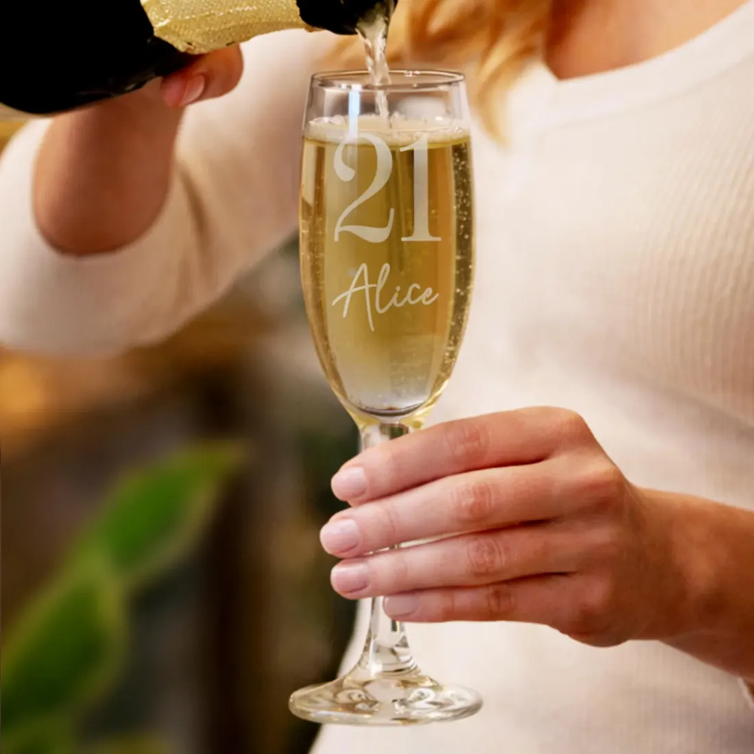 Personalised Age and Name Flute Glass, Custom Birthday Champagne Glass, Milestone Celebration Gift — photo 3