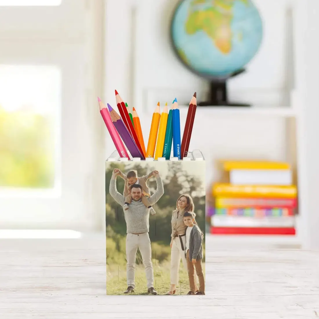 Custom Photo Pencil Holder, Building Brick Desk Gift for Dad or Teacher — photo 2