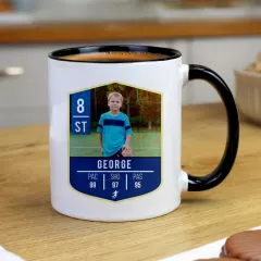 Personalised Photo Upload Football Mug, Custom Black Handle Engraved Mug thumbnail 1