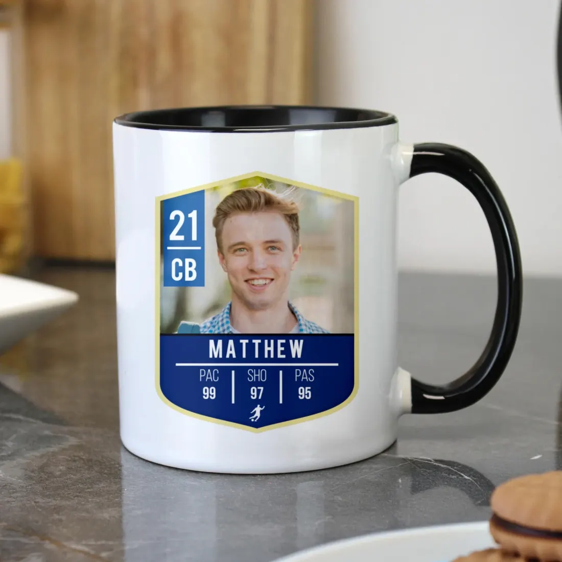 Personalised Photo Upload Football Mug, Custom Black Handle Engraved Mug — photo 3