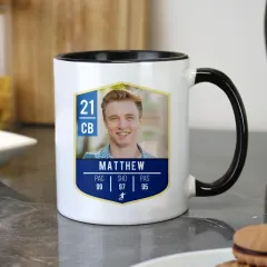 Personalised Photo Upload Football Mug, Custom Black Handle Engraved Mug thumbnail 3