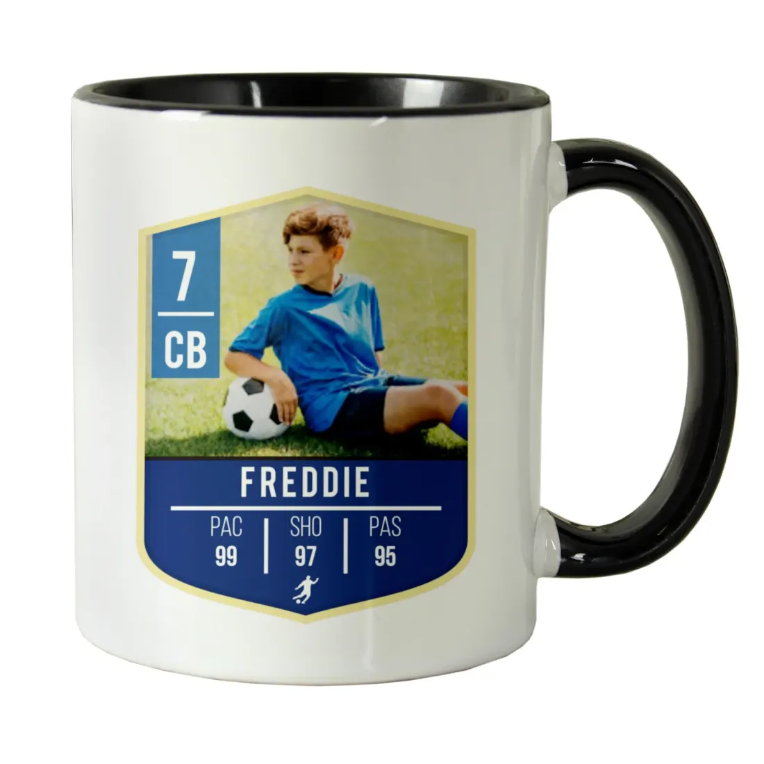 Personalised Photo Upload Football Mug, Custom Black Handle Engraved Mug — photo 5
