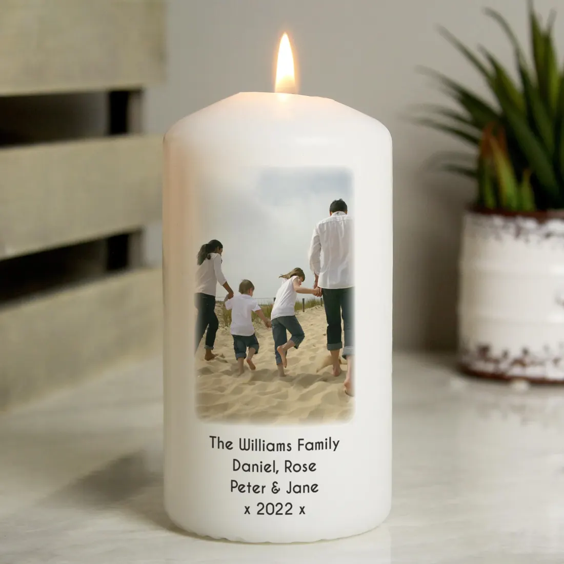 Personalised Photo Upload Pillar Candle, Custom Text Engrave Keepsake
