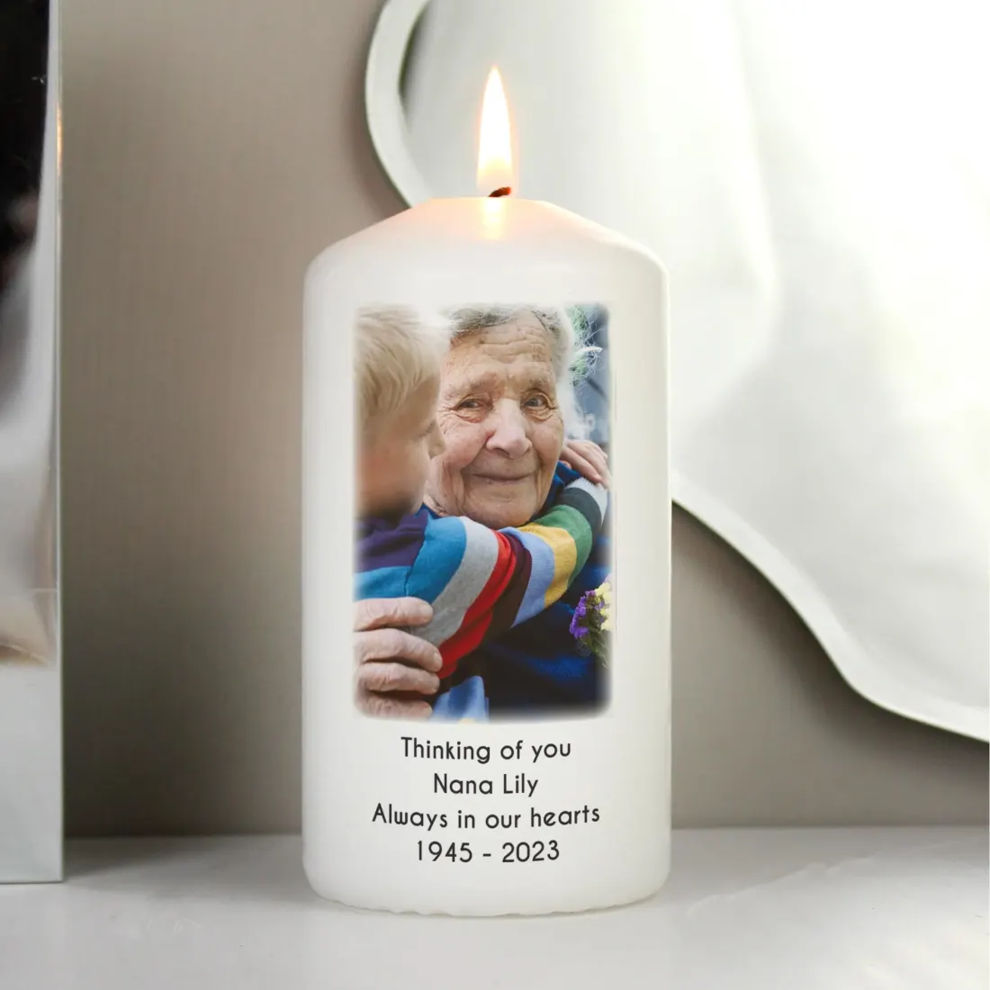 Personalised Photo Upload Pillar Candle, Custom Text Engrave Keepsake — photo 4