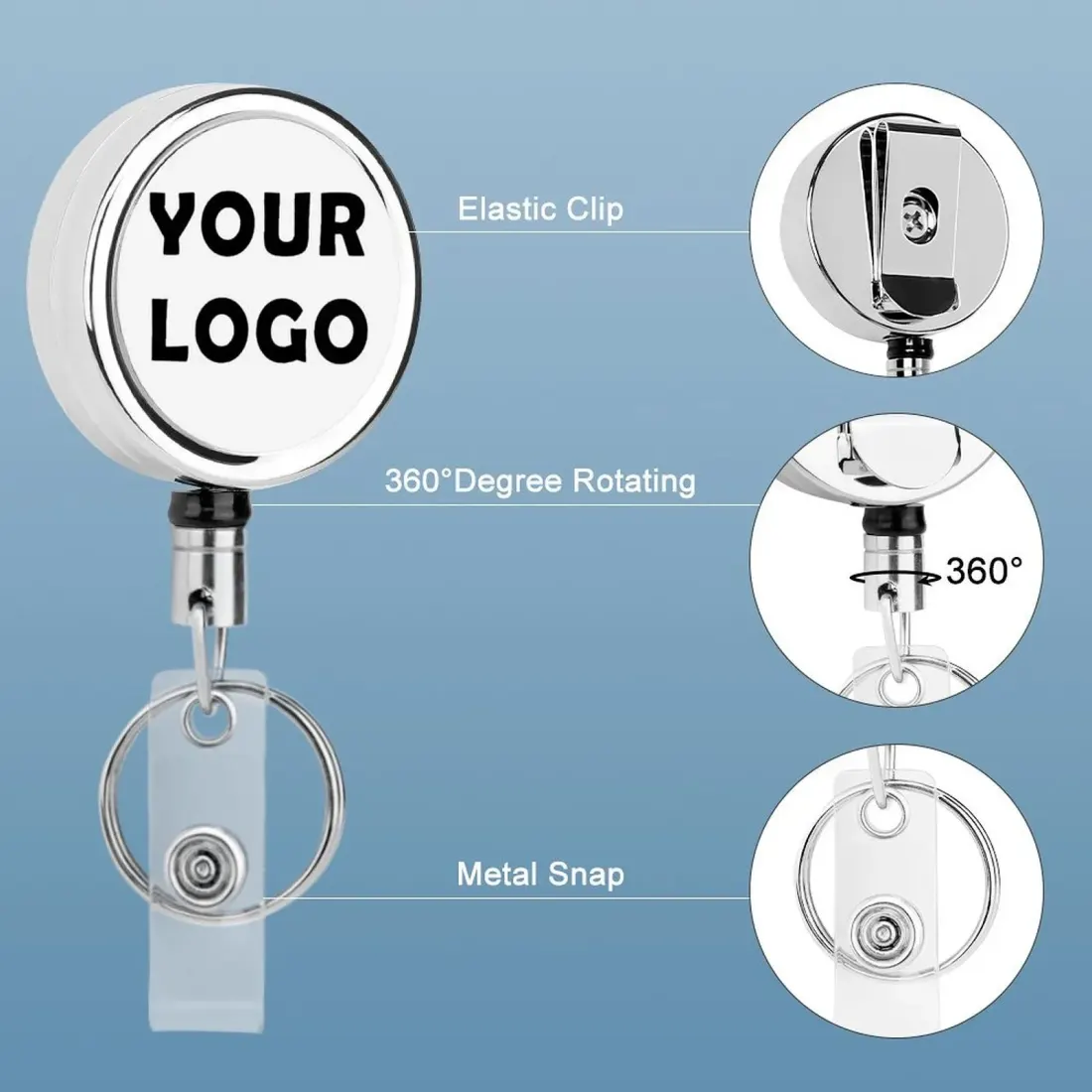 Custom Retractable Badge Reel with Your Photo or Logo, Metal ID Holder Clip — photo 5