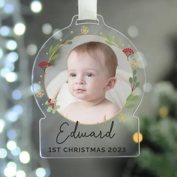 Personalised Photo Acrylic Christmas Ornament, Custom Text Engraved Gifts