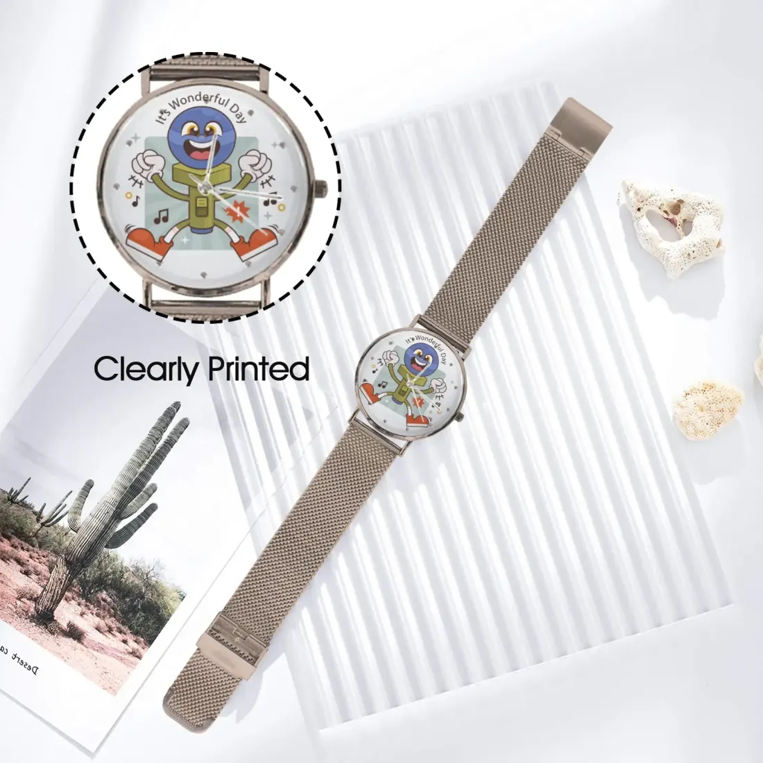 Custom Photo Watch with Stainless Steel Mesh Strap, Anniversary Gift for Him — photo 3