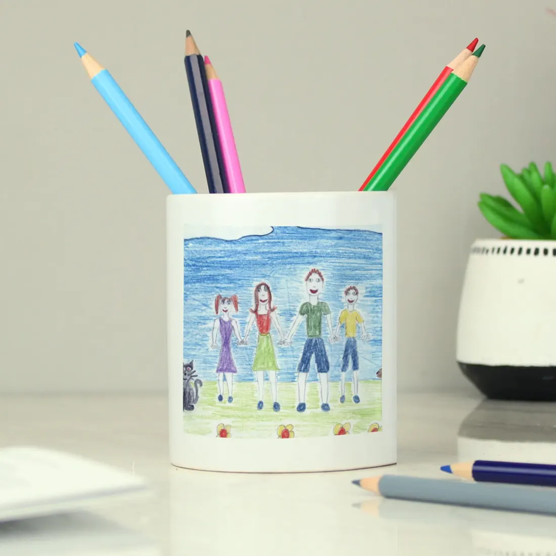 Personalised Childrens Drawing Pot, Custom Artwork Keepsake, Kids Pencil Holder, Photo Memory Gift — photo 3