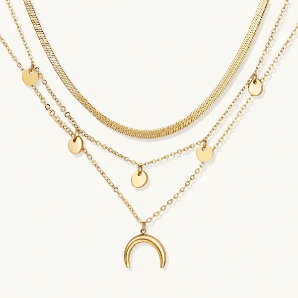 Golden Crescent Layer Set: Gold Necklace Gift for Her