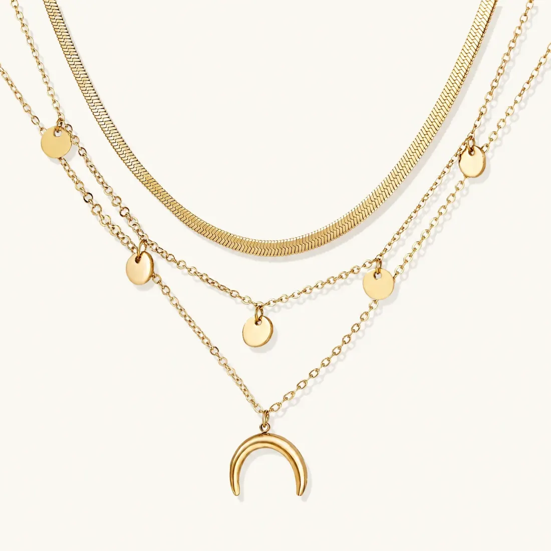 Golden Crescent Layer Set: Gold Necklace Gift for Her
