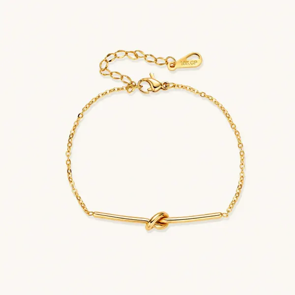 Twisted Knot Bar Bracelet, 18K Gold Gift for Her