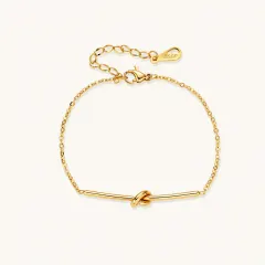 Twisted Knot Bar Bracelet, 18K Gold Gift for Her thumbnail 1