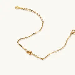 Twisted Knot Bar Bracelet, 18K Gold Gift for Her thumbnail 2