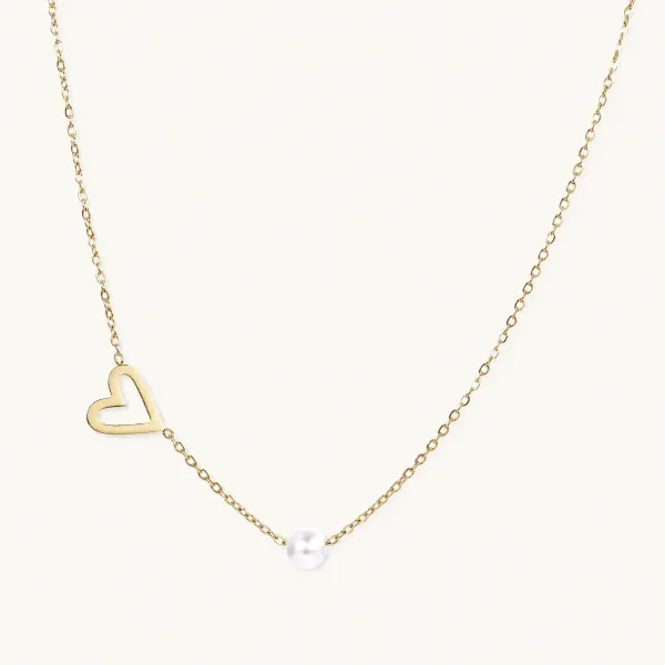 Heart Bead Necklace, 14K Gold Gift for Her