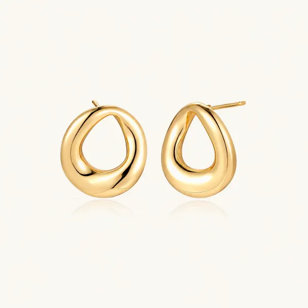 Golden Loop Studs: 18K Gold Earrings, a Unique Gift