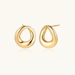 Golden Loop Studs: 18K Gold Earrings, a Unique Gift thumbnail 1