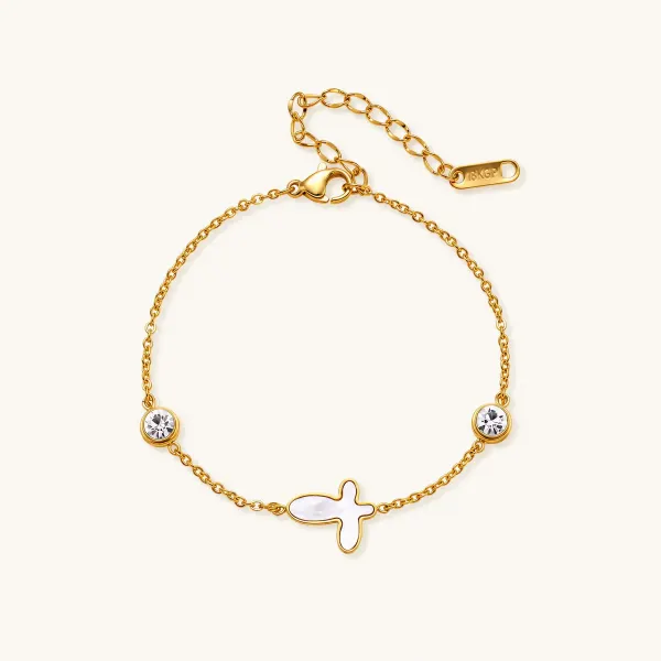 Sacred Cross Bracelet: 18K Gold Gift for Her